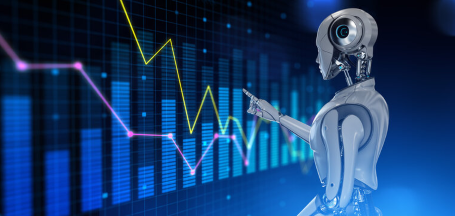 a robotic finger pointing at a forex trade that is losing money